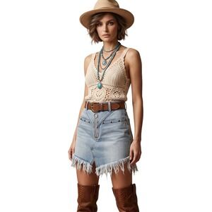 ONE TEASPOON Trucker Skirt Distresssed Women US 4 Revolve NWT $118